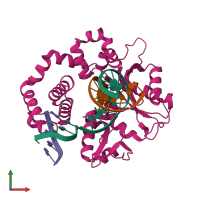 PDB entry 6cr9 coloured by chain, front view.