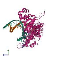 PDB entry 6cr9 coloured by chain, side view.