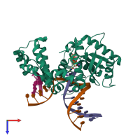 PDB entry 6crc coloured by chain, top view.