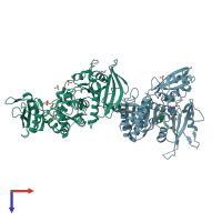 PDB entry 6crg coloured by chain, top view.