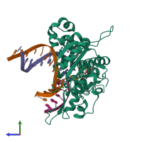 PDB entry 6crh coloured by chain, side view.