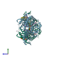 PDB 6cst coloured by chain and viewed from the side.