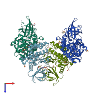 PDB entry 6csw coloured by chain, top view.