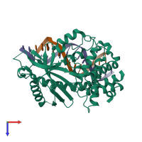 PDB entry 6ct9 coloured by chain, top view.