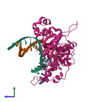 PDB entry 6cti coloured by chain, side view.