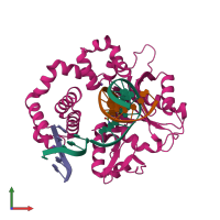 PDB entry 6ctk coloured by chain, front view.