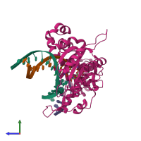 PDB entry 6ctl coloured by chain, side view.