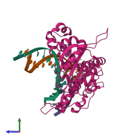 PDB entry 6ctm coloured by chain, side view.