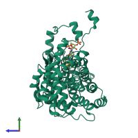 PDB entry 6cts coloured by chain, side view.