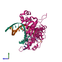 PDB entry 6ctv coloured by chain, side view.