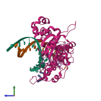 PDB entry 6ctw coloured by chain, side view.