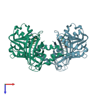 PDB entry 6cu5 coloured by chain, top view.