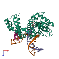 PDB entry 6cua coloured by chain, top view.