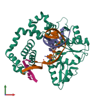 PDB entry 6cub coloured by chain, front view.