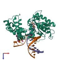 PDB entry 6cub coloured by chain, top view.