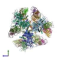 PDB entry 6cue coloured by chain, side view.