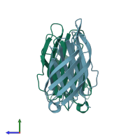 PDB entry 6cuj coloured by chain, side view.
