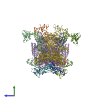 PDB entry 6cux coloured by chain, side view.