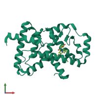 PDB entry 6cvh coloured by chain, front view.