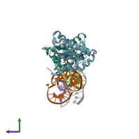 PDB entry 6cvo coloured by chain, side view.