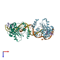 PDB entry 6cvo coloured by chain, top view.