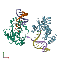 PDB entry 6cvp coloured by chain, front view.