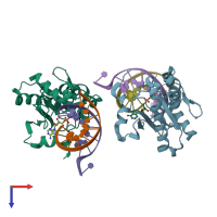 PDB entry 6cvp coloured by chain, top view.