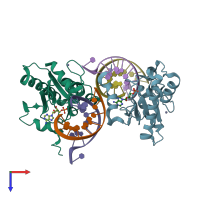 PDB entry 6cvr coloured by chain, top view.