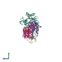 PDB entry 6cw2 coloured by chain, side view.