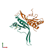 PDB entry 6cwx coloured by chain, front view.