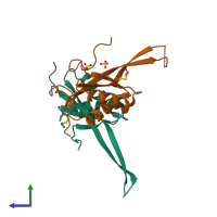 PDB entry 6cwx coloured by chain, side view.