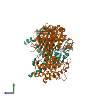 PDB entry 6cwy coloured by chain, side view.