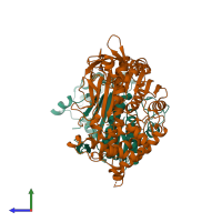 PDB entry 6cwz coloured by chain, side view.