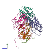 PDB entry 6cx1 coloured by chain, side view.