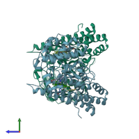 PDB entry 6cxv coloured by chain, side view.