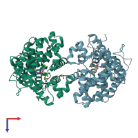 PDB entry 6cyb coloured by chain, top view.
