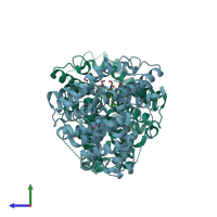 PDB entry 6cyc coloured by chain, side view.