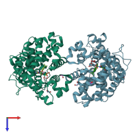 PDB entry 6cyc coloured by chain, top view.