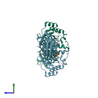 PDB entry 6cyz coloured by chain, side view.