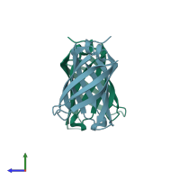 PDB entry 6czg coloured by chain, side view.