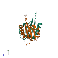 PDB entry 6czw coloured by chain, side view.