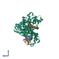 PDB entry 6d0m coloured by chain, side view.