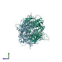 PDB entry 6d14 coloured by chain, side view.