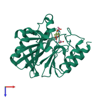Monomeric assembly 1 of PDB entry 6d1h coloured by chemically distinct molecules, top view.