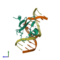 PDB entry 6d1t coloured by chain, side view.
