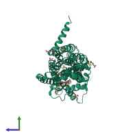 PDB entry 6d26 coloured by chain, side view.