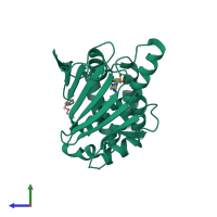 PDB entry 6d28 coloured by chain, side view.