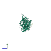 PDB entry 6d32 coloured by chain, side view.