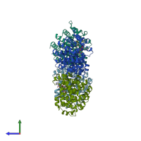 PDB entry 6d36 coloured by chain, side view.