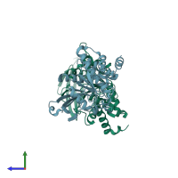 PDB entry 6d3f coloured by chain, side view.